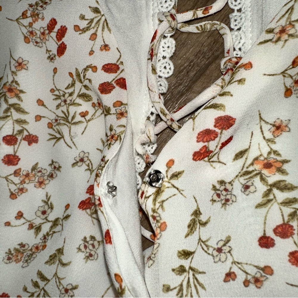Miss Me Cream Floral Mini Dress with Lace-Up Back - Picture 8 of 16
